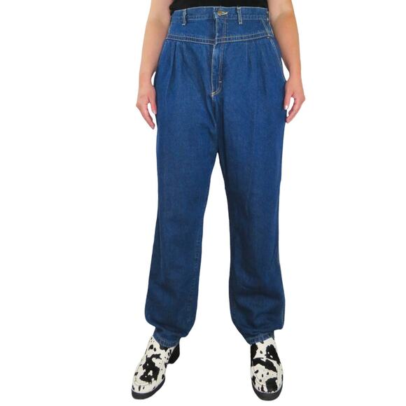 1980s Vintage Lee Jeans High Rise Yoke Tapered Straight Leg Mom Jeans 34" - Picture 2 of 9